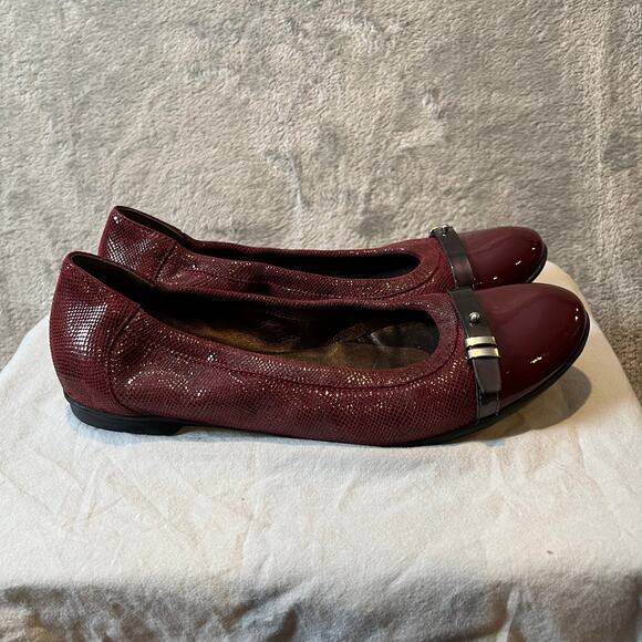 Attilio Giusti Leombruni Burgundy Patent Leather Cap Toe Ballet Flats US 9 - Picture 3 of 7